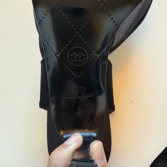 Chanel Iconic "CC" Black Mesh Sling Back Heel Luxury - Picture 14 of 15